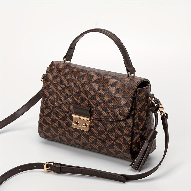 Geometric Pattern Handbags Buckle Messenger Bag Tassel Square Purse
