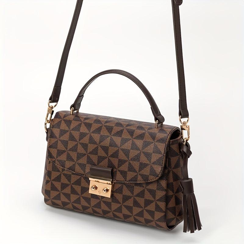 Geometric Pattern Handbags Buckle Messenger Bag Tassel Square Purse