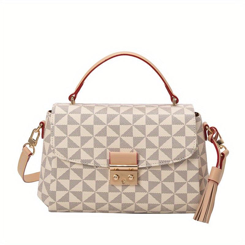 Geometric Pattern Handbags Buckle Messenger Bag Tassel Square Purse