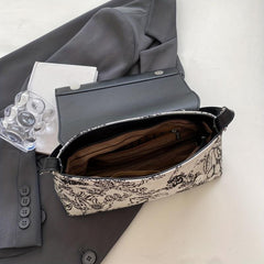 Flower Pattern Metal Chain Underarm Bag PU Leather Textured Bag