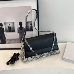 Flower Pattern Metal Chain Underarm Bag PU Leather Textured Bag