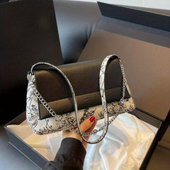 Flower Pattern Metal Chain Underarm Bag PU Leather Textured Bag