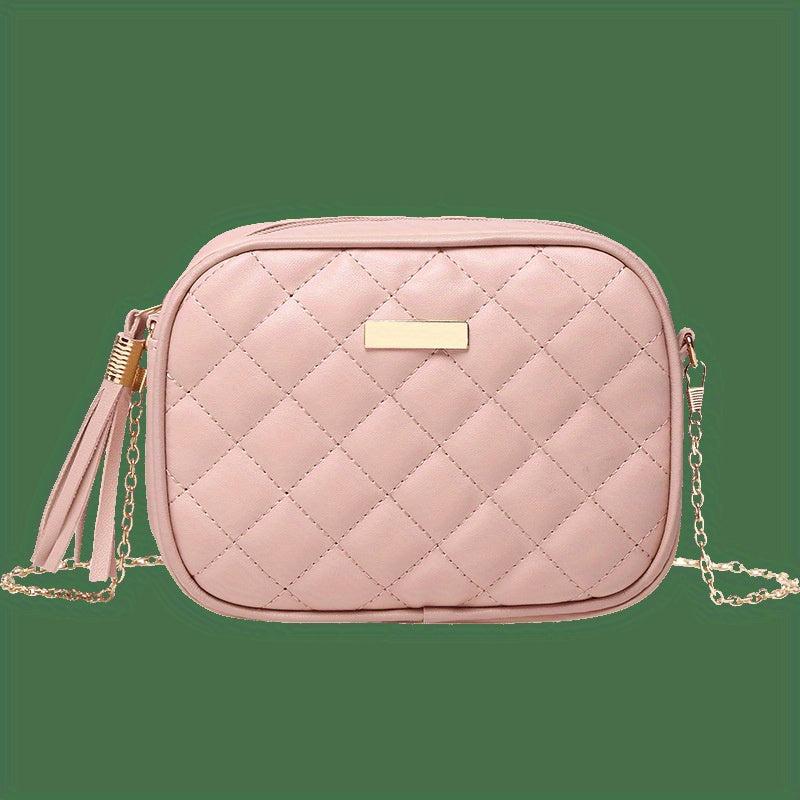 Quilted Detail Square Bag Women's Zipper Purse with Tassel Decor