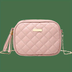 Quilted Detail Square Bag Women's Zipper Purse with Tassel Decor