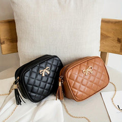 Quilted Detail Square Bag Women's Zipper Purse with Tassel Decor