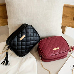 Quilted Detail Square Bag Women's Zipper Purse with Tassel Decor
