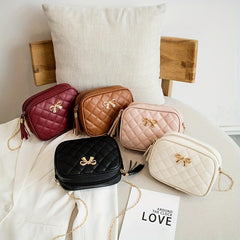 Quilted Detail Square Bag Women's Zipper Purse with Tassel Decor