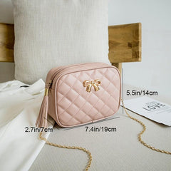 Quilted Square Crossbody Bag with Bow & Tassel Decor