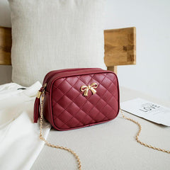 Quilted Square Crossbody Bag with Bow & Tassel Decor