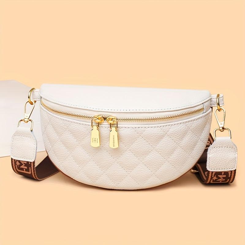 Argyle Quilted Crossbody Bag Vintage Leather Chest Purse Wide Strap Shoulder Bag