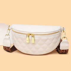 Argyle Quilted Crossbody Bag Vintage Leather Chest Purse Wide Strap Shoulder Bag