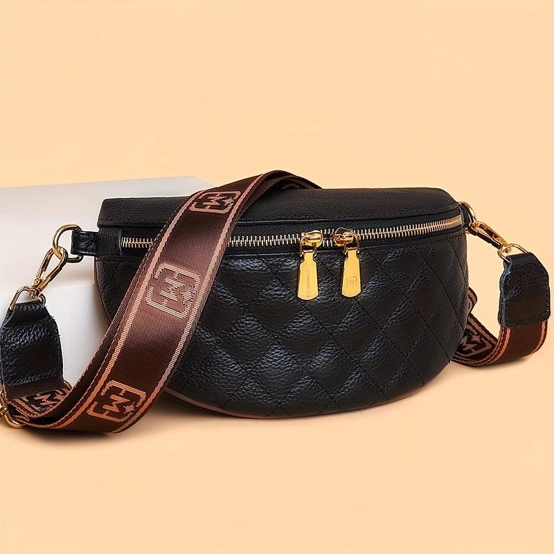 Argyle Quilted Crossbody Bag Vintage Leather Chest Purse Wide Strap Shoulder Bag