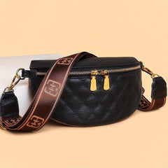 Argyle Quilted Crossbody Bag Vintage Leather Chest Purse Wide Strap Shoulder Bag