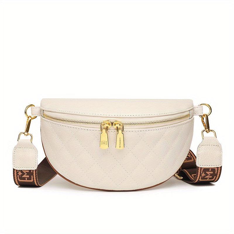 Argyle Quilted Crossbody Bag Vintage Leather Chest Purse Wide Strap Shoulder Bag