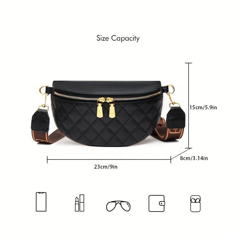 Argyle Quilted Crossbody Bag Vintage Leather Chest Purse Wide Strap Shoulder Bag