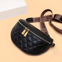 Argyle Quilted Crossbody Bag Vintage Leather Chest Purse Wide Strap Shoulder Bag