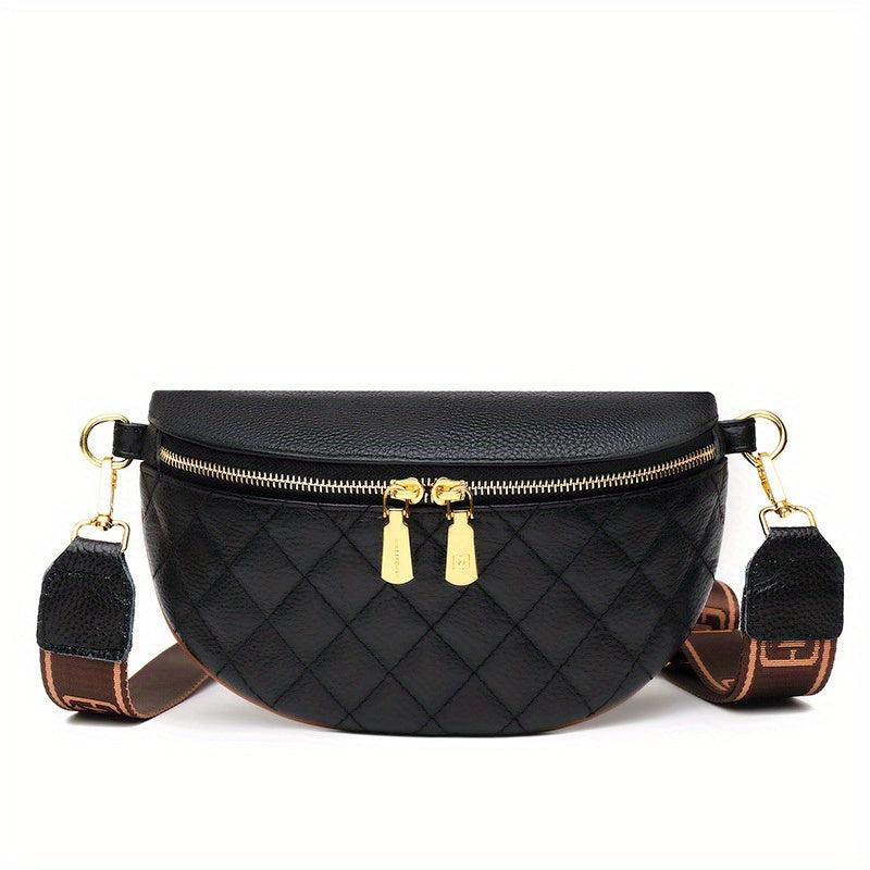 Argyle Quilted Crossbody Bag Vintage Leather Chest Purse Wide Strap Shoulder Bag