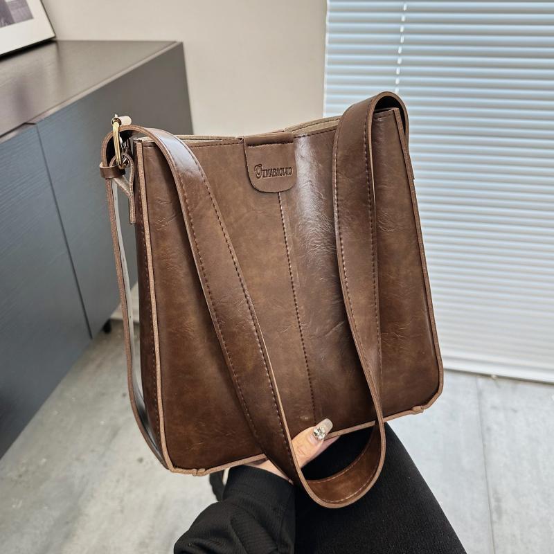 2Pcs Faux Leather Bucket Bag Set Crossbody Bag With Inner Pouch