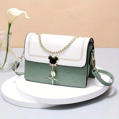 Heart Embroidery Crossbody Bag Chain Decor Square Purses