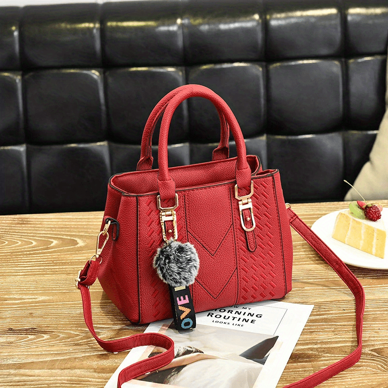 Embroidery Detail Satchel Bag PU Leather Crossbody