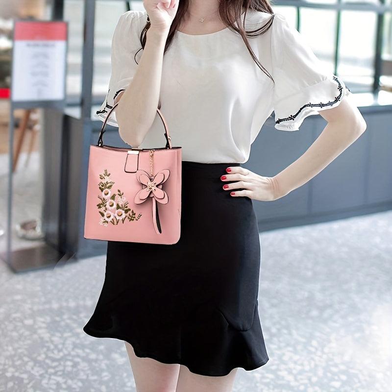 Flower Embroidery Bucket Bag Crossbody Bag Women's Handbags