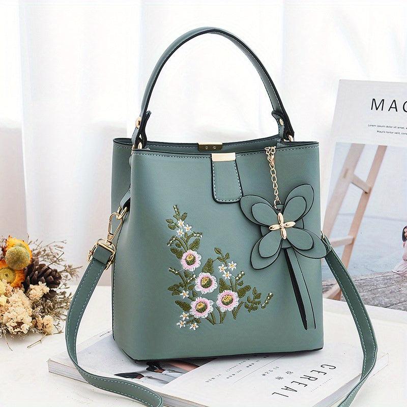 Flower Embroidery Bucket Bag Crossbody Bag Women's Handbags
