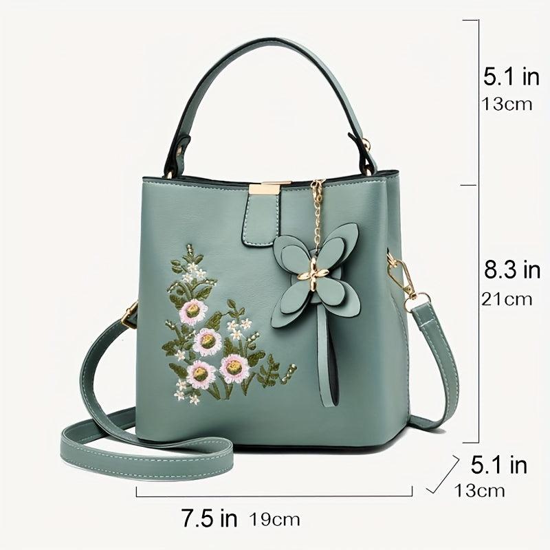 Flower Embroidery Bucket Bag Crossbody Bag Women's Handbags