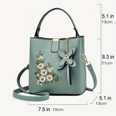 Flower Embroidery Bucket Bag Crossbody Bag Women's Handbags