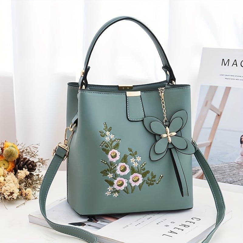 Flower Embroidery Bucket Bag Crossbody Bag Women's Handbags