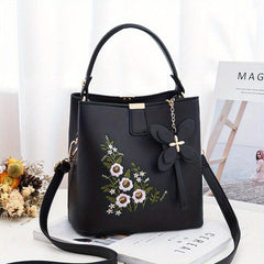 Flower Embroidery Bucket Bag Crossbody Bag Women's Handbags