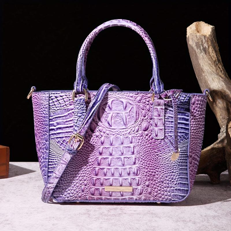Crocodile Pattern Top Handle Crossbody Bag PU Leather Shoulder Bag