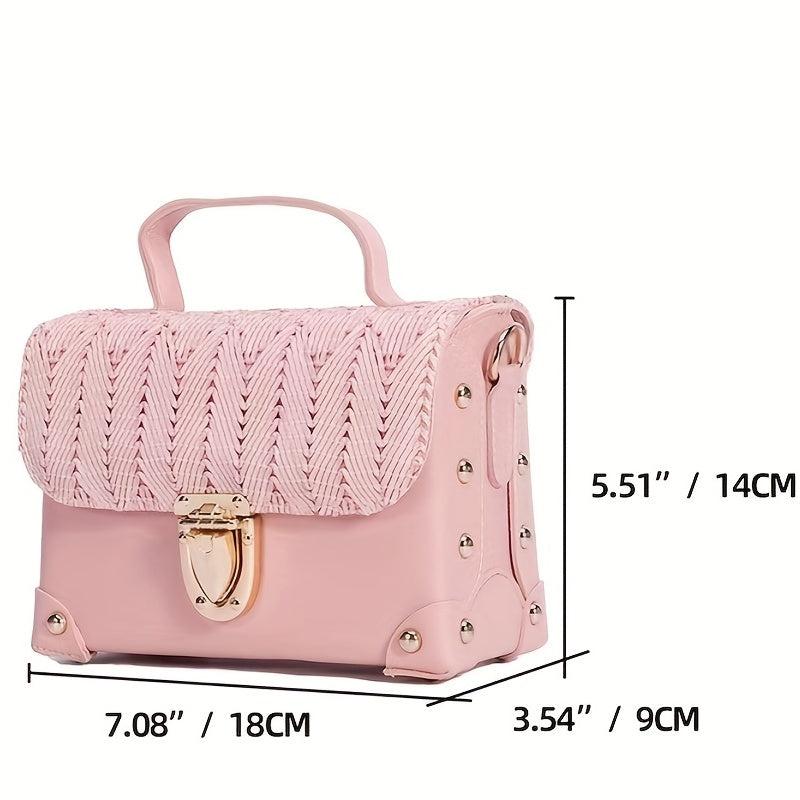 Braided Flap Crossbody Bag Square Shoulder Handbag For Travel & Beach