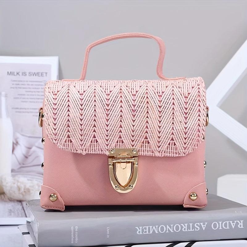 Braided Flap Crossbody Bag Square Shoulder Handbag For Travel & Beach