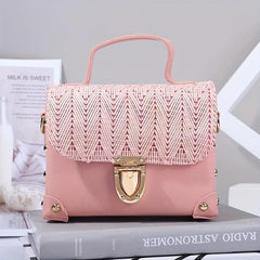 Braided Flap Crossbody Bag Square Shoulder Handbag For Travel & Beach