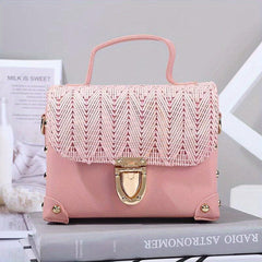 Braided Flap Crossbody Bag Square Shoulder Handbag For Travel & Beach
