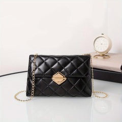 Straw Crossbody Bag with Turn Lock Closure & Chain Strap