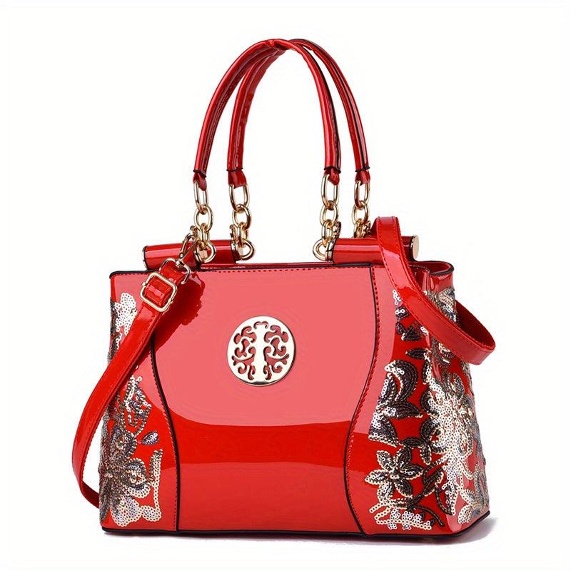 Sequin Flower Pattern Handbags Glossy Crossbody Bag