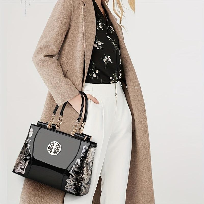 Sequin Flower Pattern Handbags Glossy Crossbody Bag
