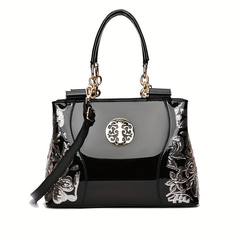 Sequin Flower Pattern Handbags Glossy Crossbody Bag