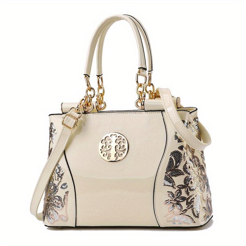 Sequin Flower Pattern Handbags Glossy Crossbody Bag