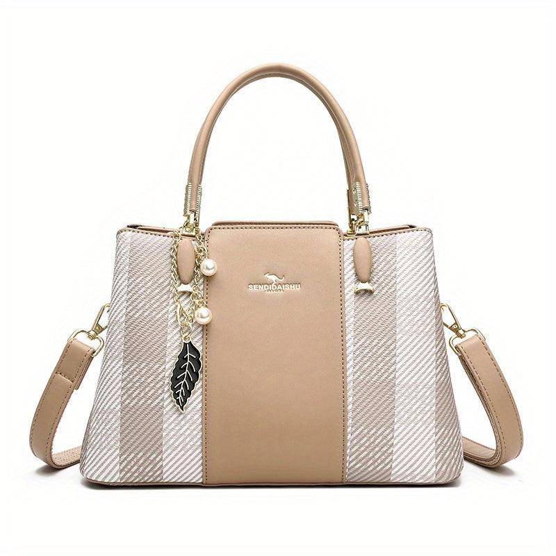 Shepherd Pattern Handbag PU Crossbody Bag Top Handle Satchel Purse