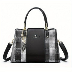 Shepherd Pattern Handbag PU Crossbody Bag Top Handle Satchel Purse