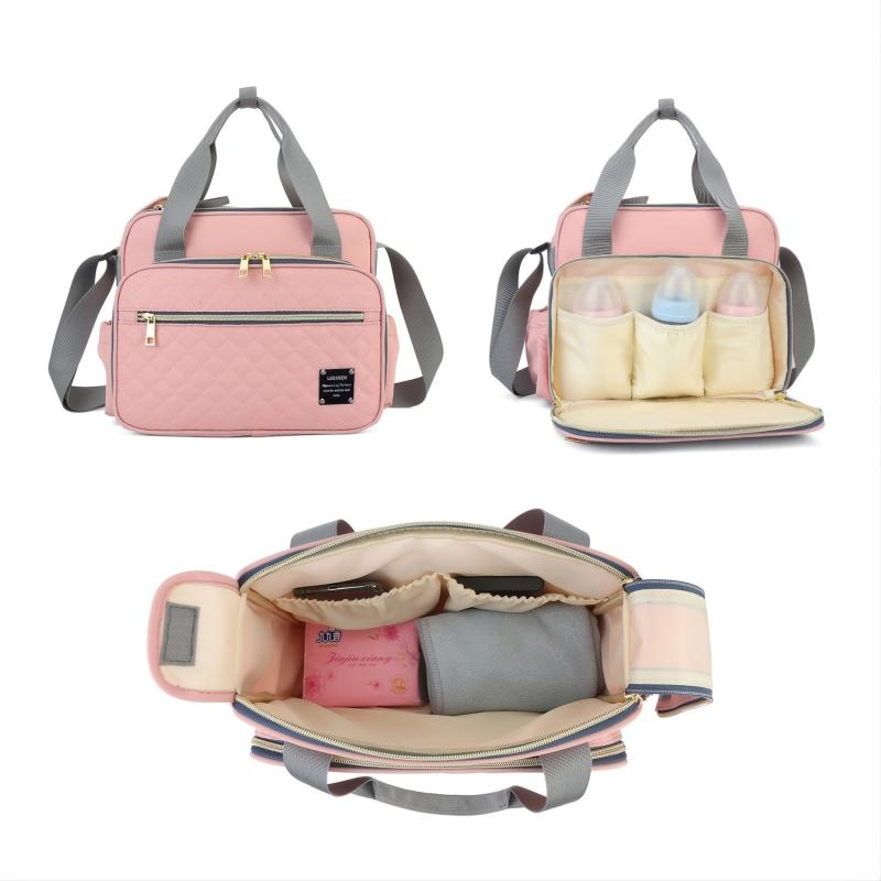 Portable Argyle Hand Diaper Bag Canvas Satchel Bag Shoulder Bag