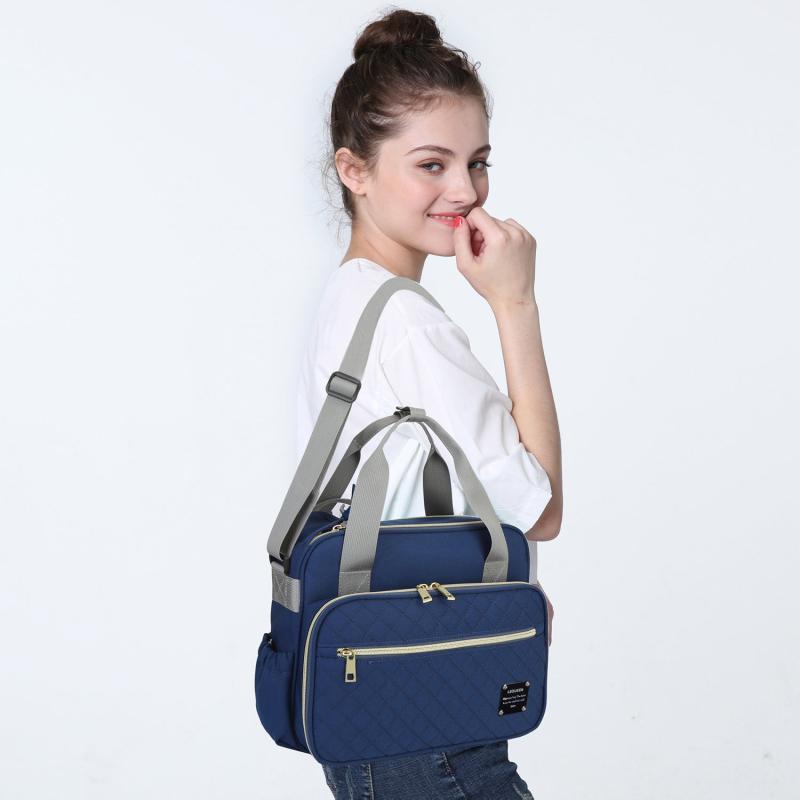 Portable Argyle Hand Diaper Bag Canvas Satchel Bag Shoulder Bag