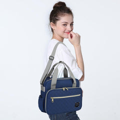 Portable Argyle Hand Diaper Bag Canvas Satchel Bag Shoulder Bag