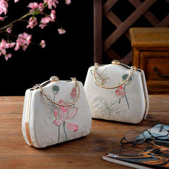Flower Embroidered Evening Bag Top Ring Clutch Purse Handbag