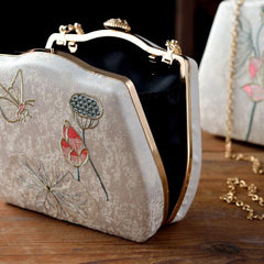 Flower Embroidered Evening Bag Top Ring Clutch Purse Handbag