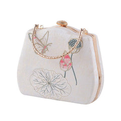 Flower Embroidered Evening Bag Top Ring Clutch Purse Handbag