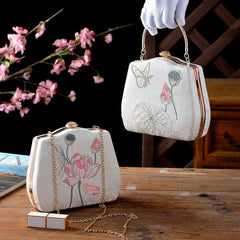 Flower Embroidered Evening Bag Top Ring Clutch Purse Handbag