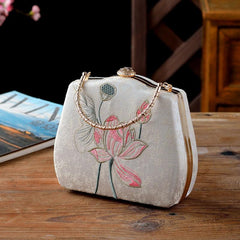 Flower Embroidered Evening Bag Top Ring Clutch Purse Handbag